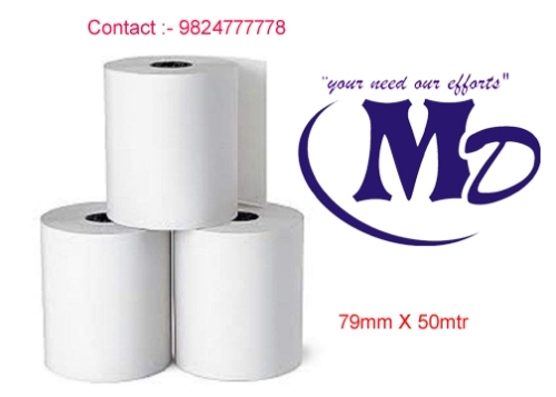 79mm X 50mtr (Plain) 72gsm Thermal Paper Roll - Material: Thermal Paper, Size: 79mm X 50mtr, Color: White, Core: 1/2" | Lightweight, Tear Resistant, Smooth Texture