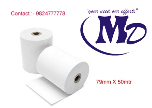 79mm X 50mtr (Plain) 72gsm Thermal Paper Roll - Material: Thermal Paper, Size: 79mm X 50mtr, Color: White, Core: 1/2" | Lightweight, Tear Resistant, Smooth Texture