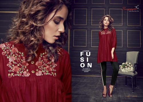 COSMIC VOL-1 - Rayon Digital Print Kurti | Length 45-46 inches, Available Sizes M, L, XL, 2XL, Color Maroon, Fancy Bag Pack
