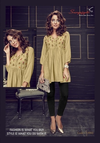 COSMIC VOL-1 - Rayon Slub, Length 28-29" Approx, Cream Color | Embroidered Short Tops in M Size, Perfect Blend of Style and Comfort