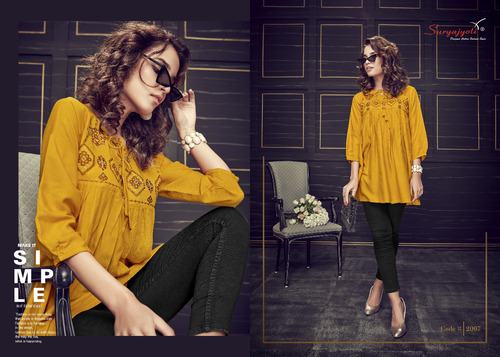 COSMIC VOL-1 - Digital Print Rayon Kurti | Sizes M-2XL, Length 45-46 inches, Color Yellow, Fancy Bag Packing