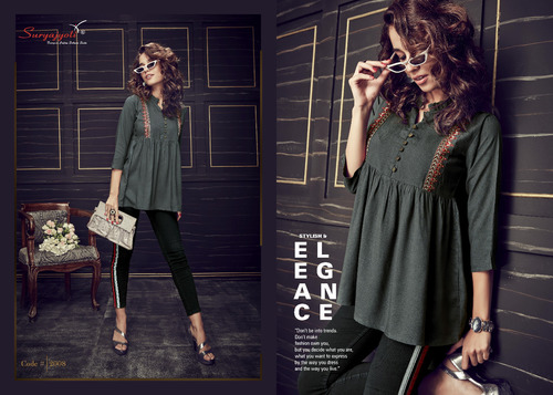COSMIC VOL-1 - Rayon Slub, 28-29" Length, Grey | Embroidery Short Tops for Stylish and Comfortable Attire