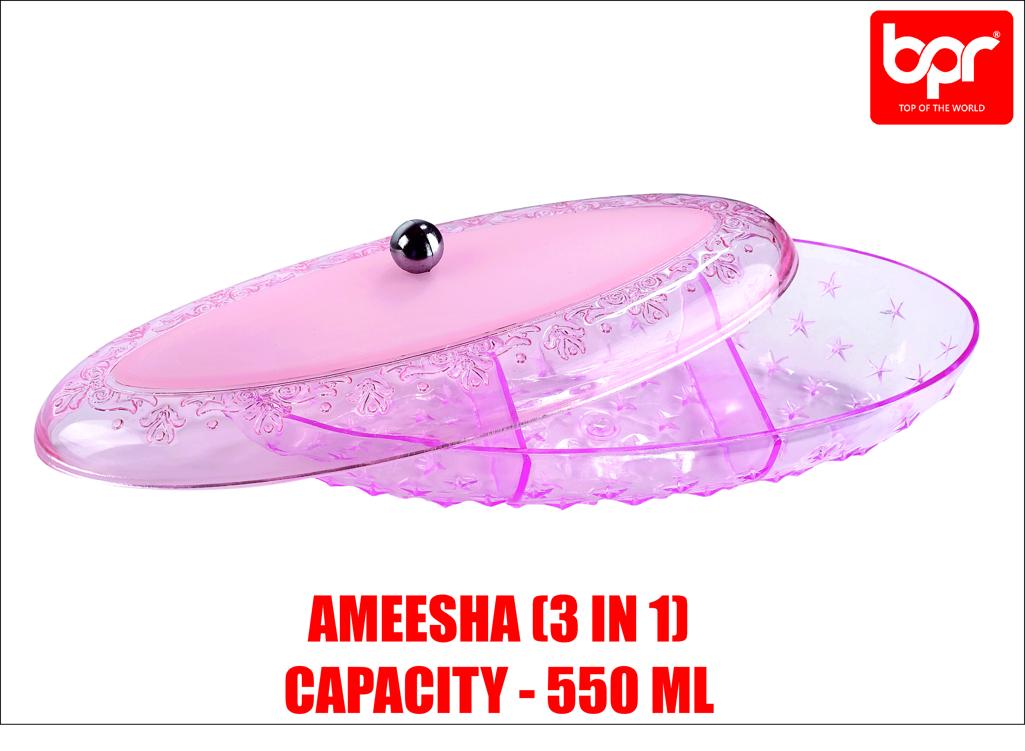 Dry Fruit Tray - Plastic, 550 Ml | Oval Shape, Blue & Pink Colors, Rigid, Crack Resistant, Elegant Look, Air-tight, Superior Strength