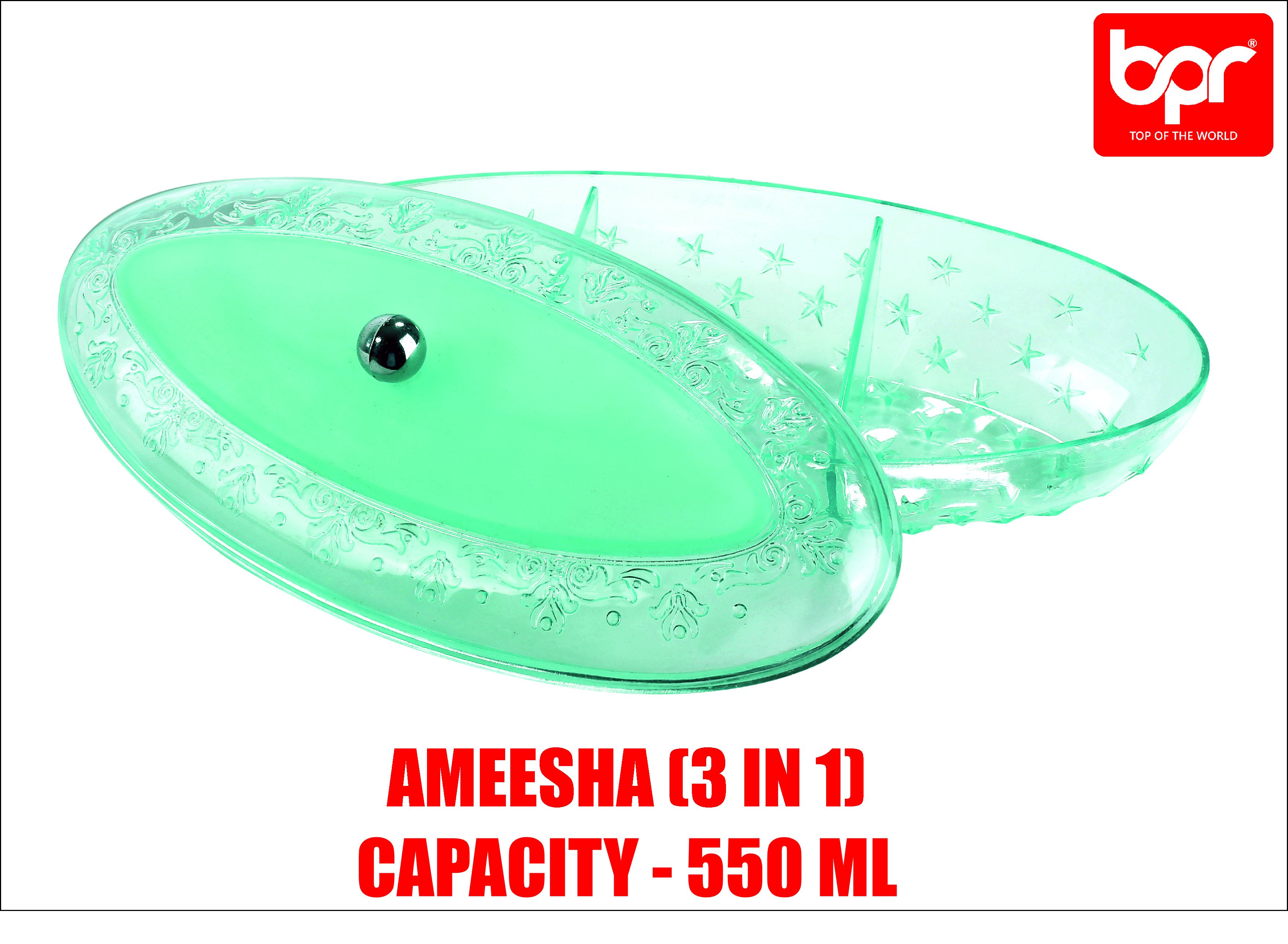 Dry Fruit Tray - Plastic, 550 Ml | Oval Shape, Blue & Pink Colors, Rigid, Crack Resistant, Elegant Look, Air-tight, Superior Strength