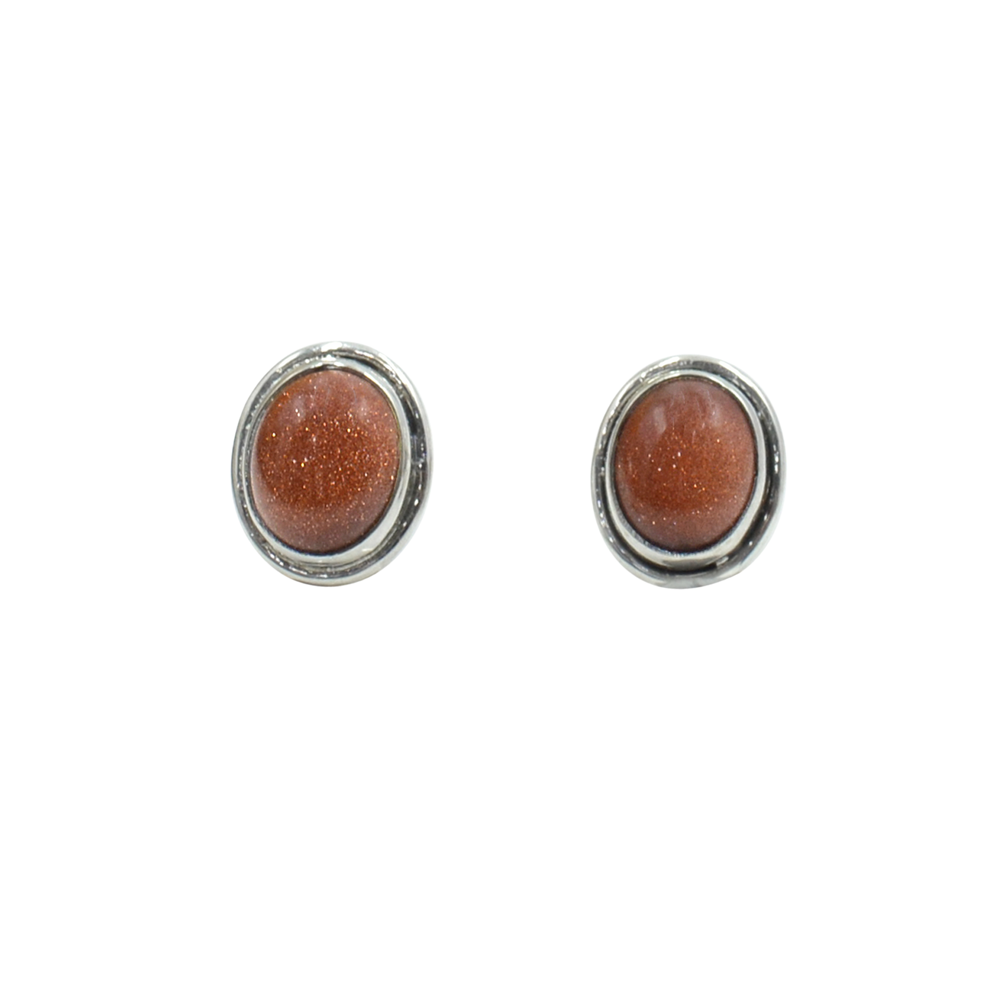 Silvesto India 925 Sterling Silver Natural Brown Sandstone Oval Shape Gemstone Stud Earring For Women Size: 1.3 Cm