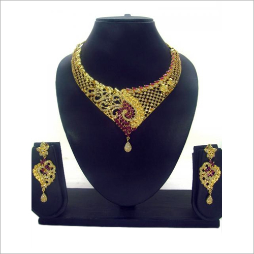 Ladies CZ Classic Necklace Set - Golden Plating, Mixed Stone Sizes in Full White | Ideal for Anniversary, Engagement, and Wedding Occasions