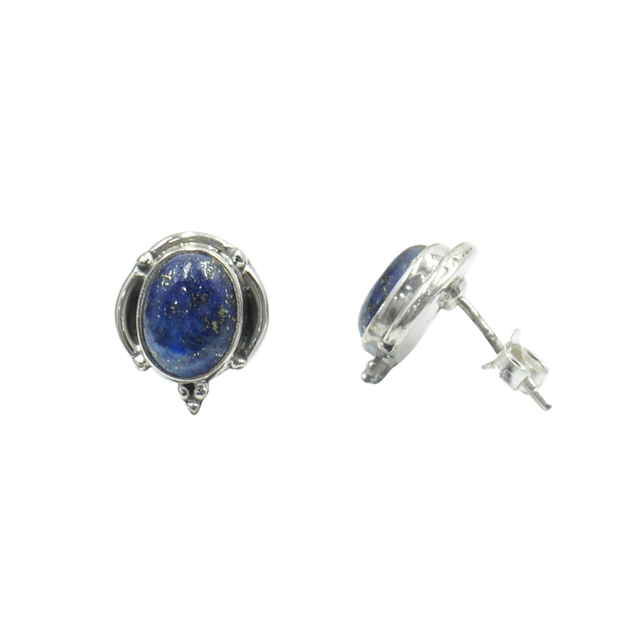 Silvesto India 925 Sterling Silver Natural Blue Lapis Lazuli Oval Shape Gemstone Stud Earring For Women Size: 1.3 Cm