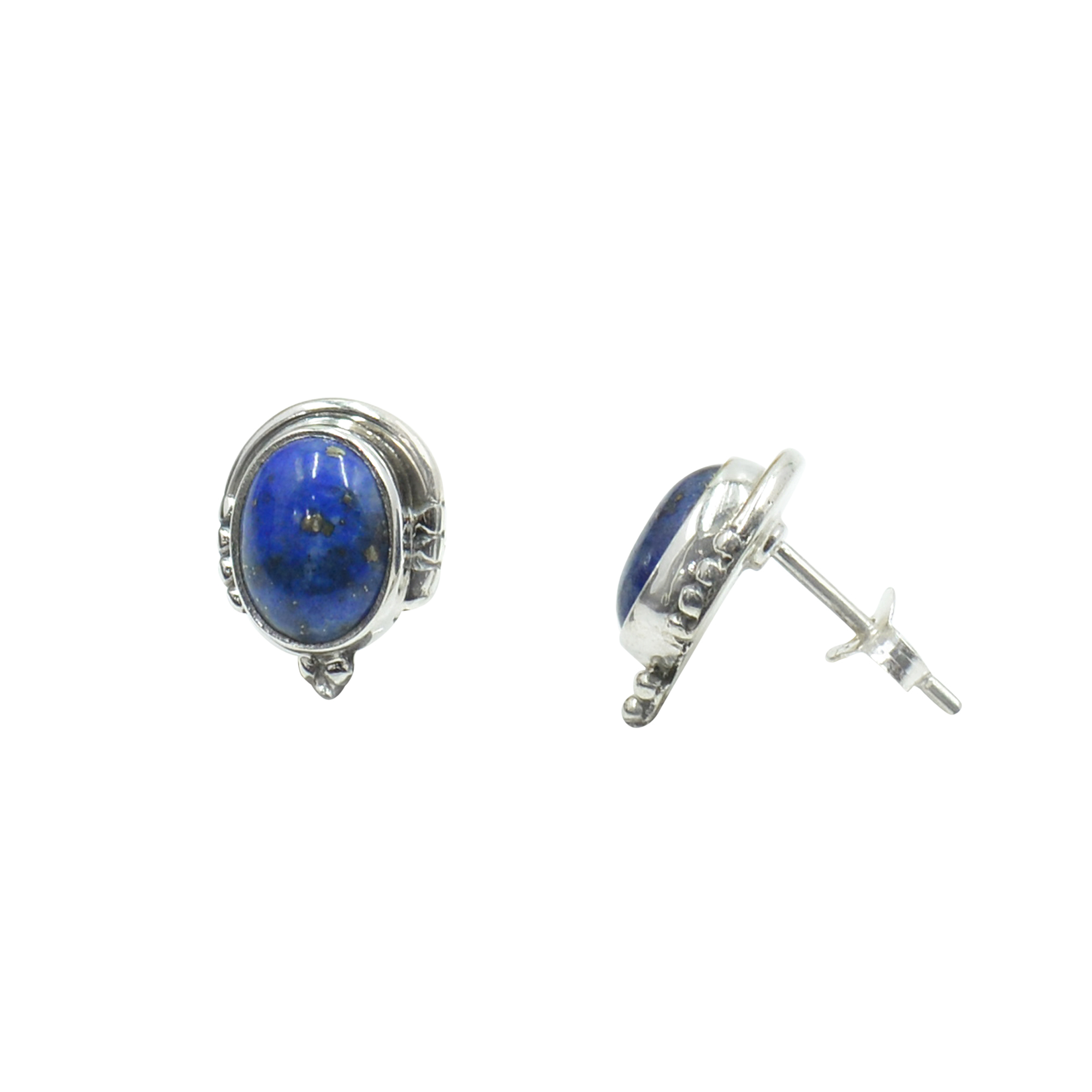 Silvesto India 925 Sterling Silver Natural Lapis Lazuli Oval Shape Gemstone Stud Earring For Women Size: 1.5 Cm