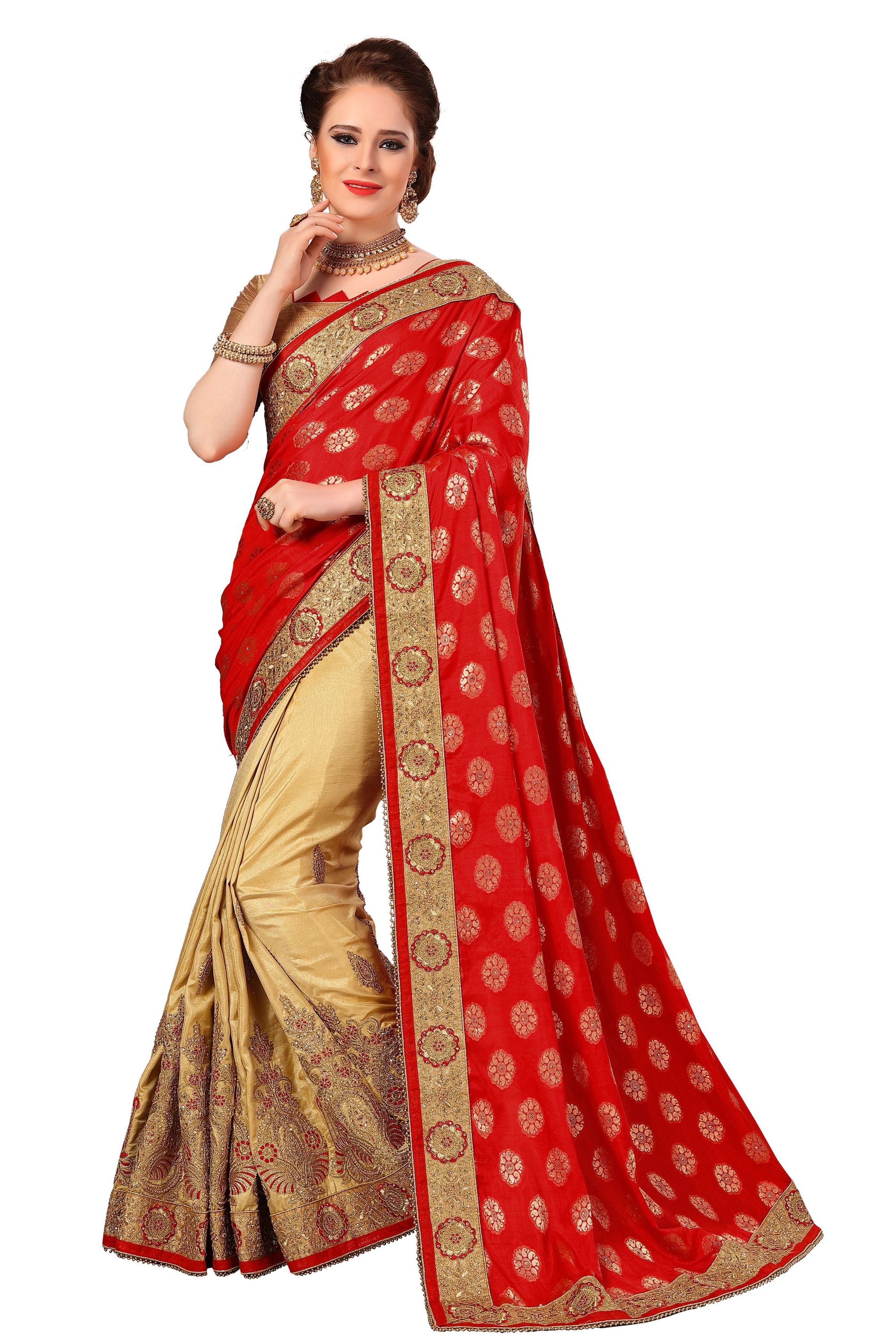 Orange Jacquard Brasso & Silk Embroidery Work Saree