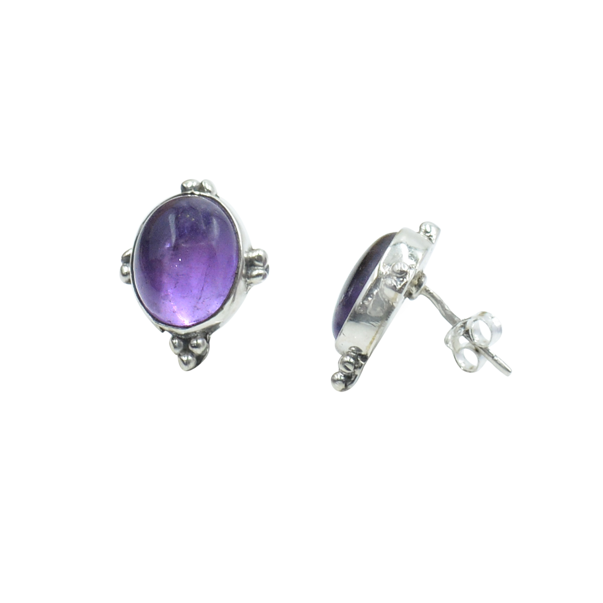 Silvesto India 925 Sterling Silver Natural Purple Amethyst Oval Shape Gemstone Stud Earring For Women - 1.7 Cm 4 Grams Gemstone Earrings For Anniversary Engagement Wedding