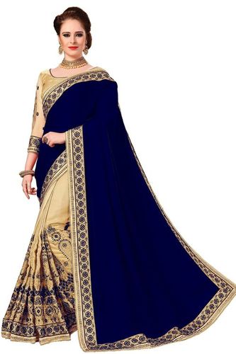 Orange Silk Embroidered Work Saree