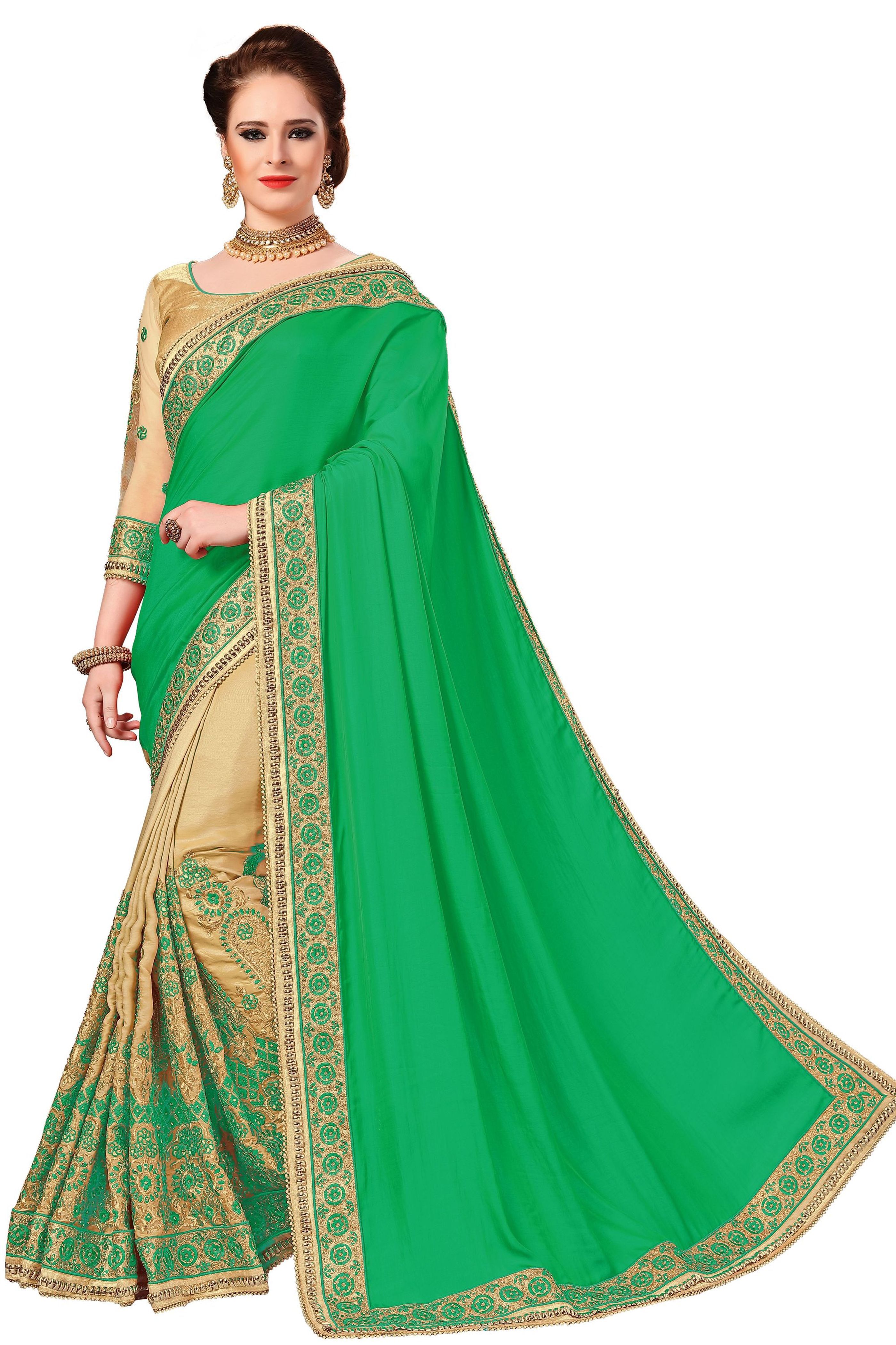 Orange Silk Embroidered Work Saree
