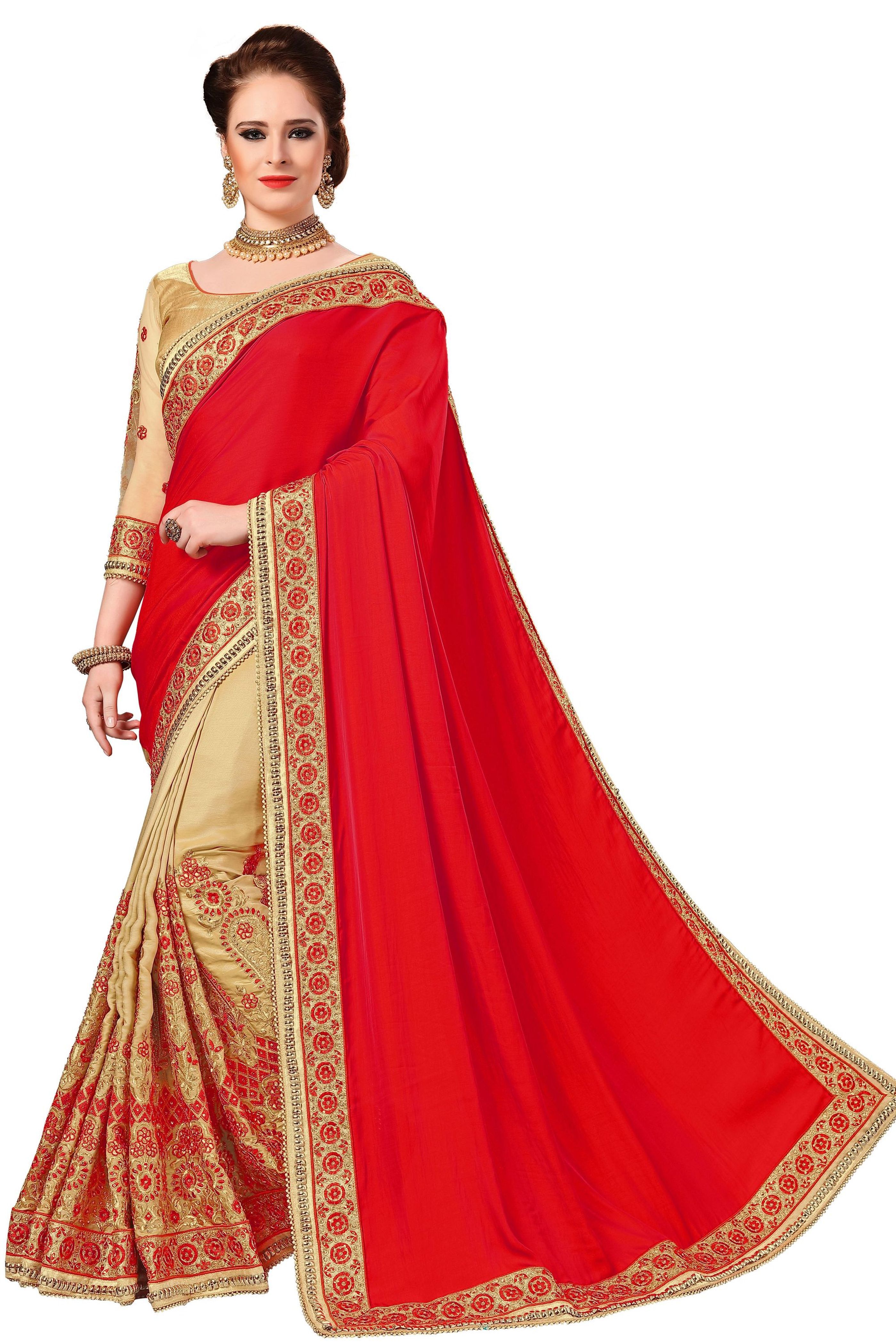 Orange Silk Embroidered Work Saree