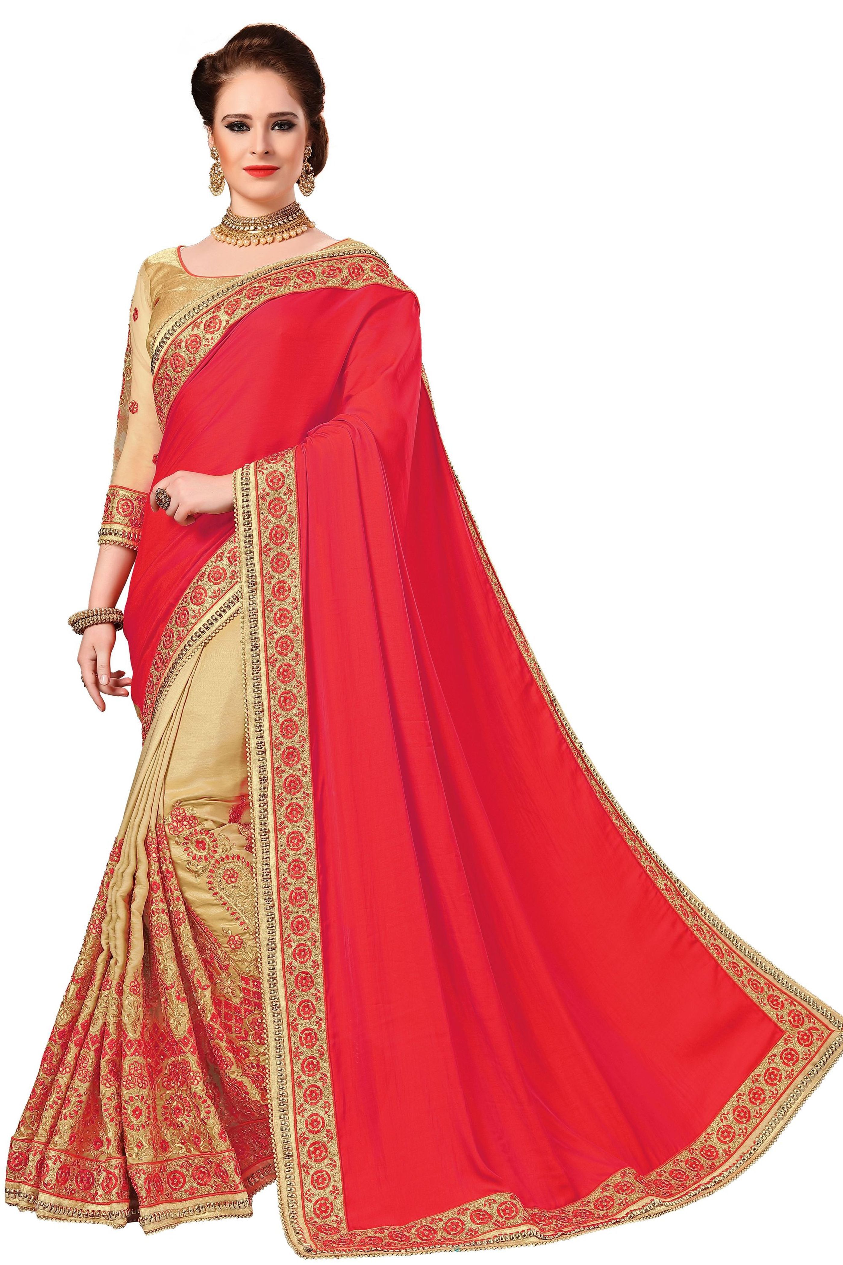 Orange Silk Embroidered Work Saree