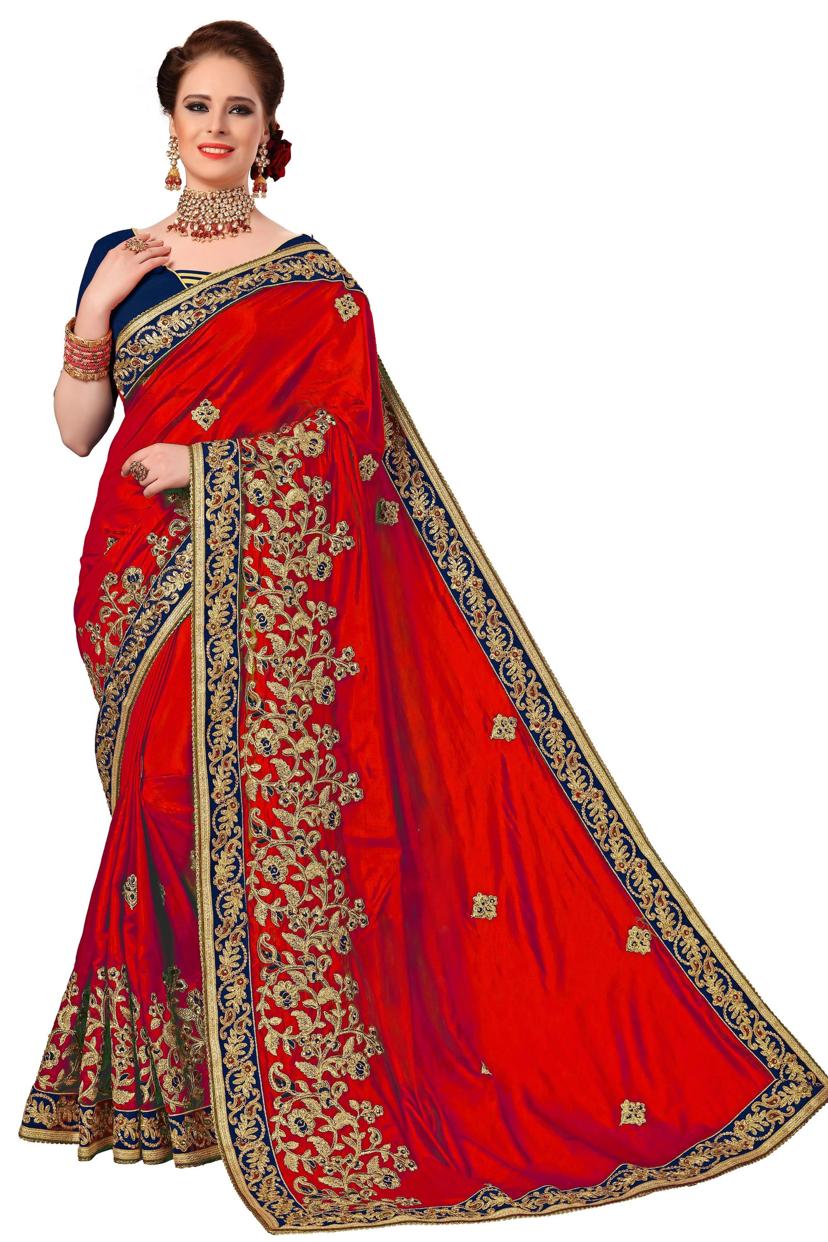 Red Silk Embroidered Work Saree