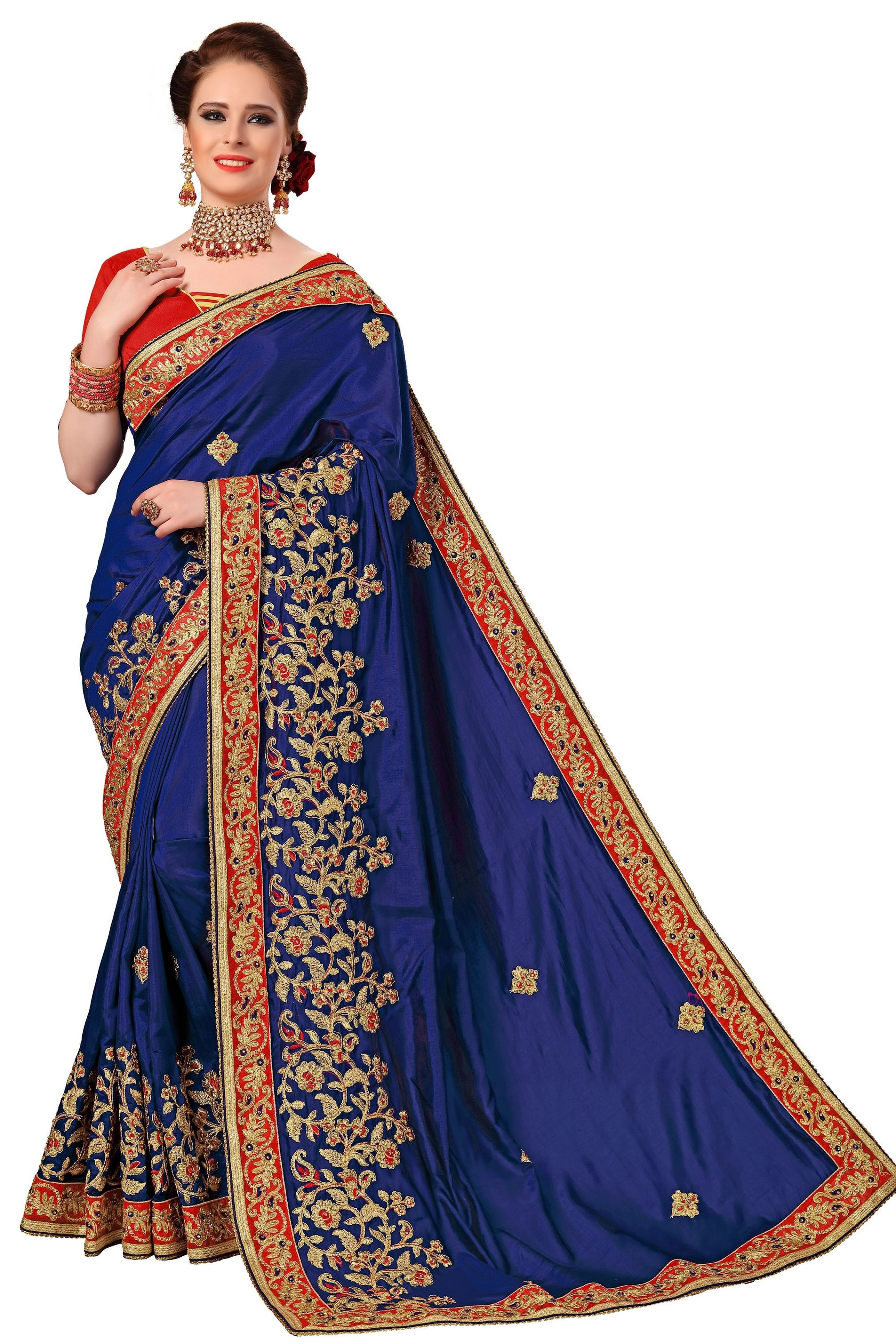 Red Silk Embroidered Work Saree