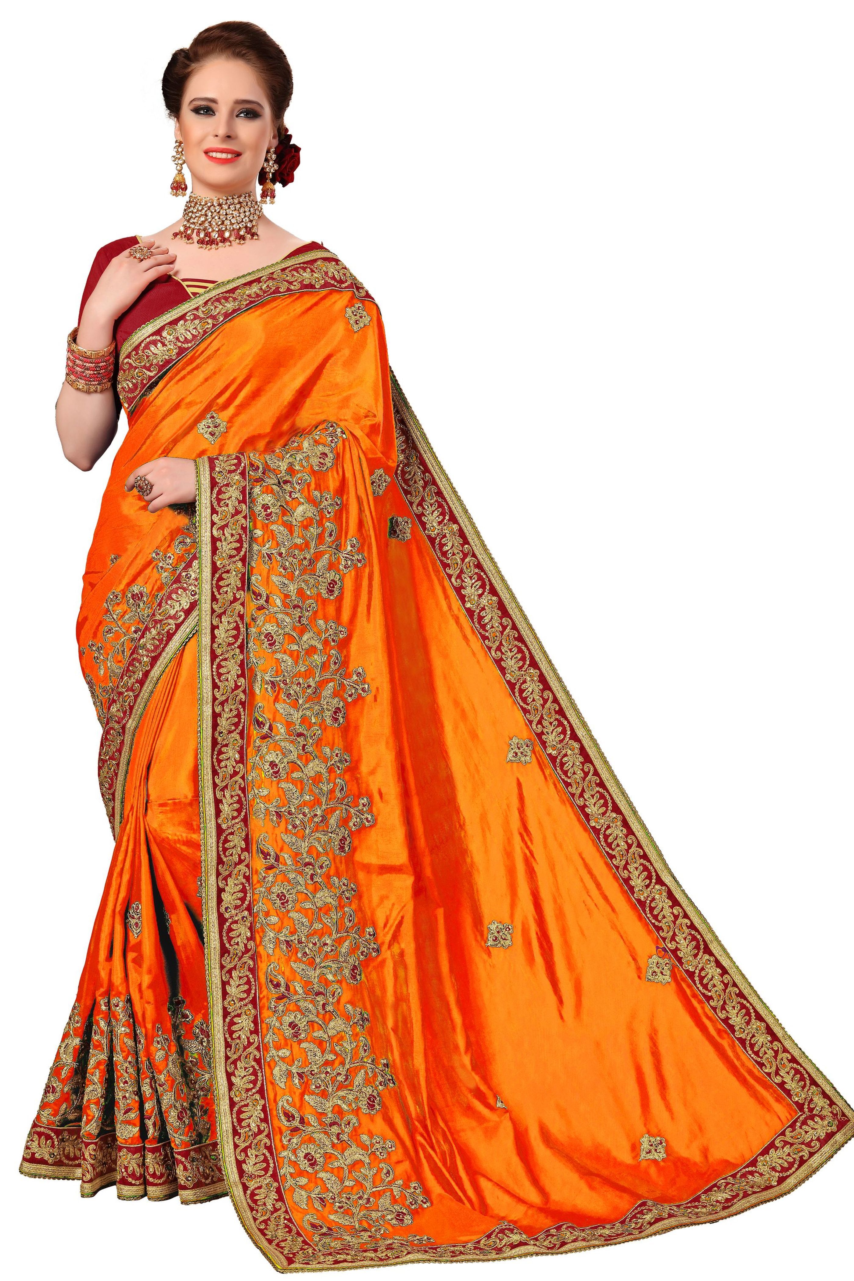 Red Silk Embroidered Work Saree