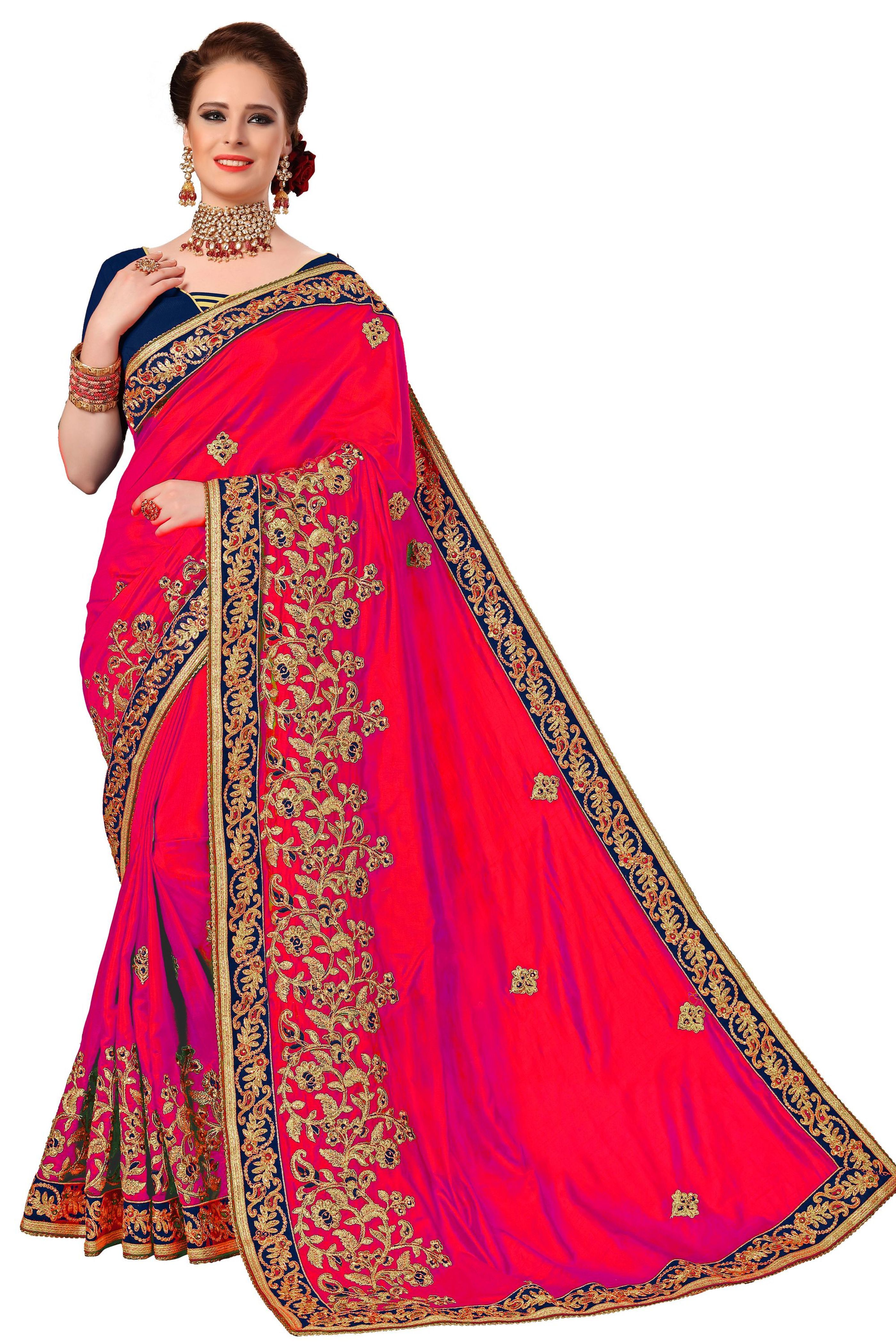 Red Silk Embroidered Work Saree