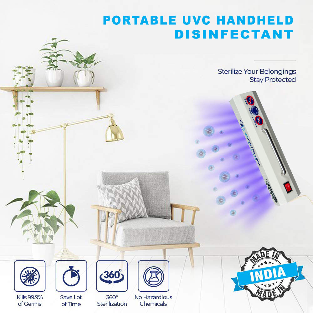 Uvc Hand Held Disinfectant - 35 Cm Length, White Color | 99.99% Virus & Germ Elimination, 11000 Hour Philips Uvc Lamp
