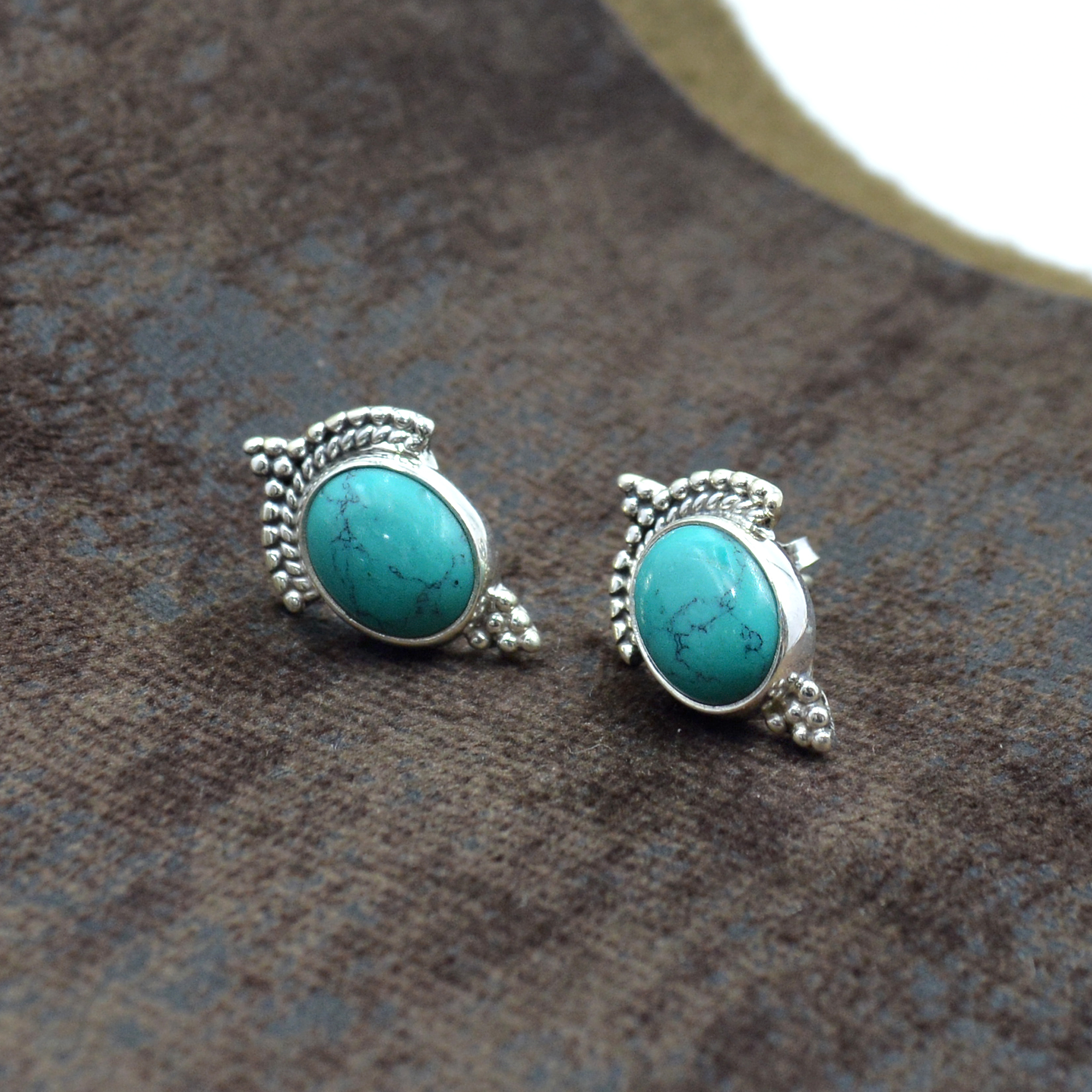 Natural Turquoise Oval Shape Gemstone Stud Earrings - 925 Sterling Silver, 10 Mm Size, Elegant Gift For Women