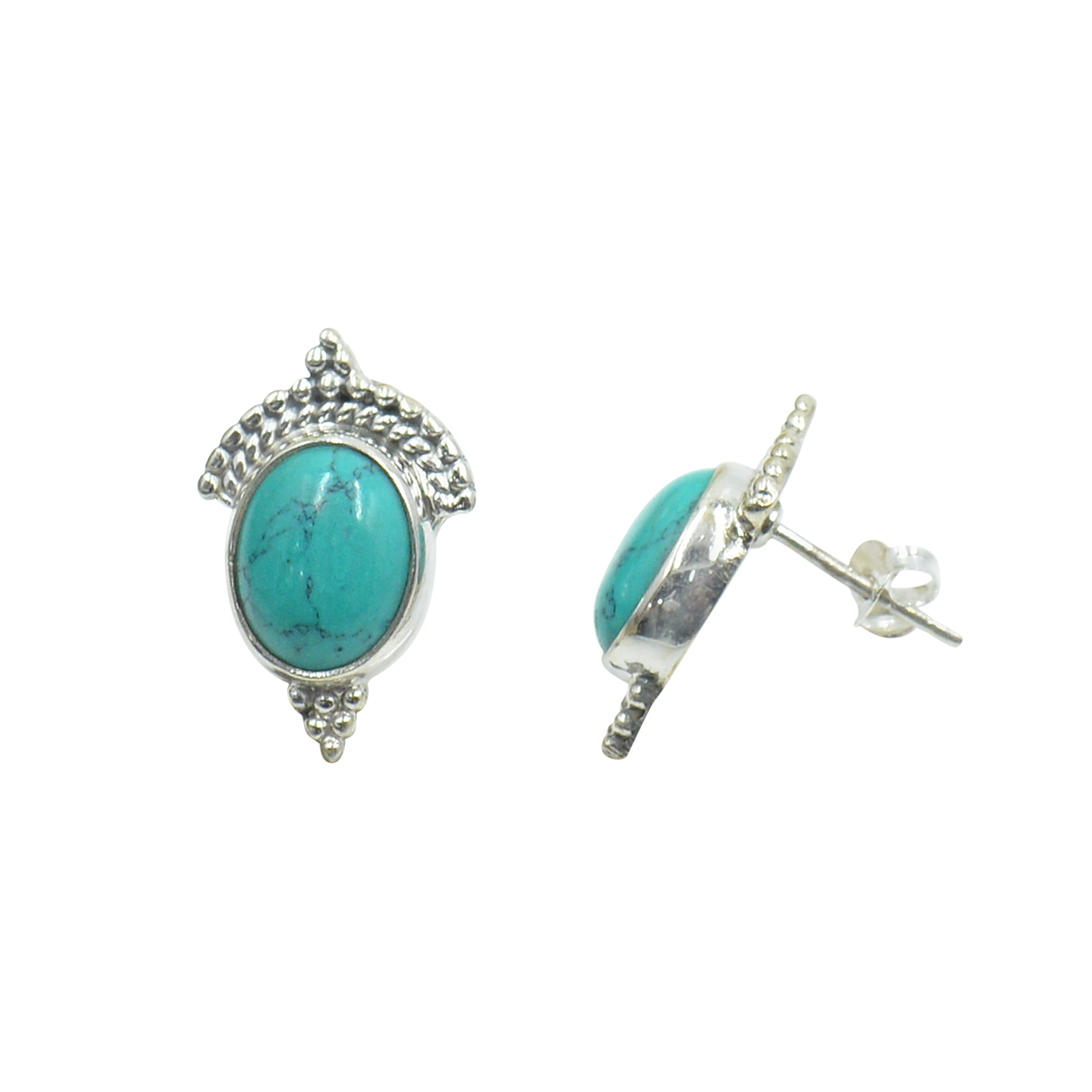 Natural Turquoise Oval Shape Gemstone Stud Earrings - 925 Sterling Silver, 10 Mm Size, Elegant Gift For Women