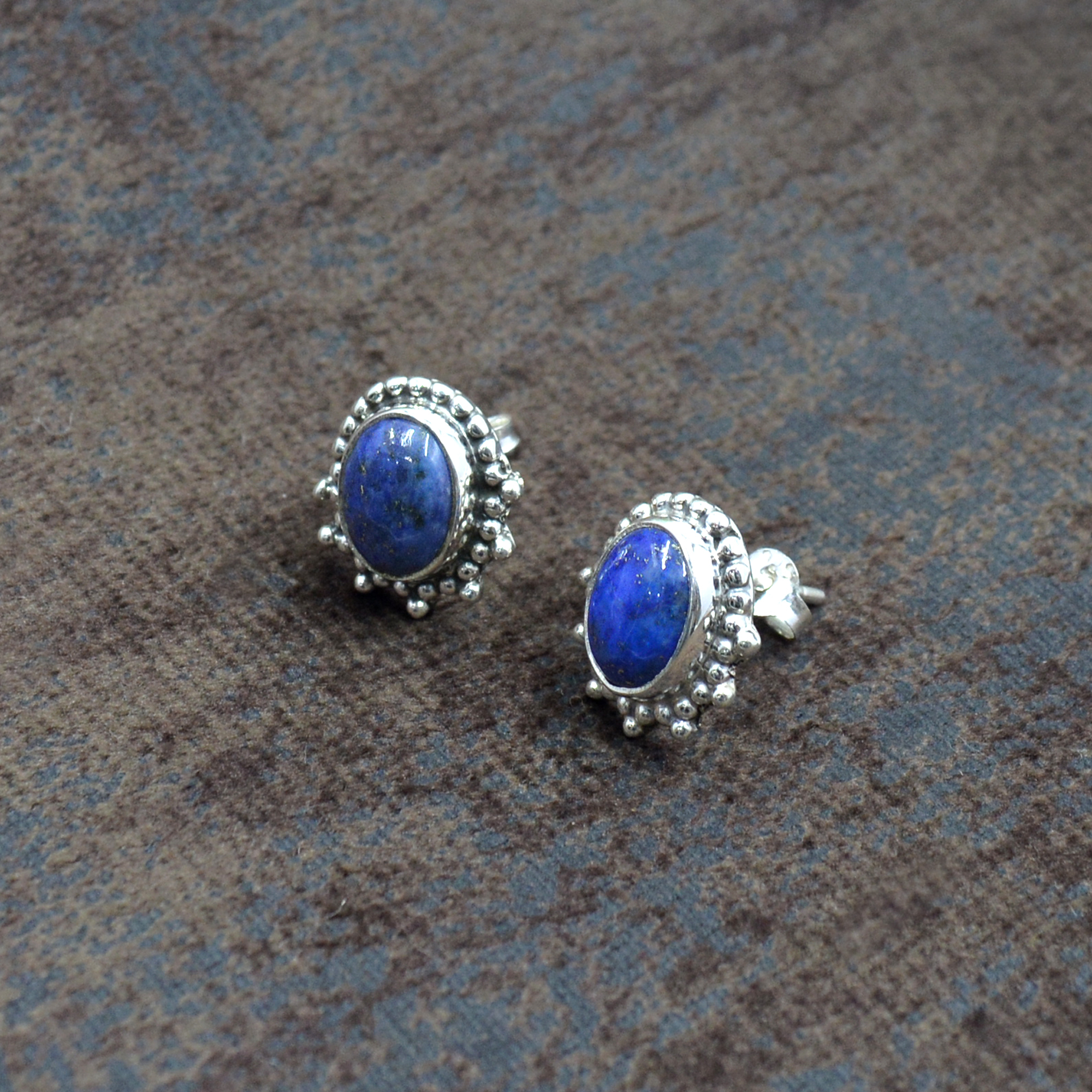 Silvesto 925 Sterling Silver Lapis Lazuli Oval Stud Earrings - 10mm, Elegant Design For Women, Ideal For Weddings And Parties