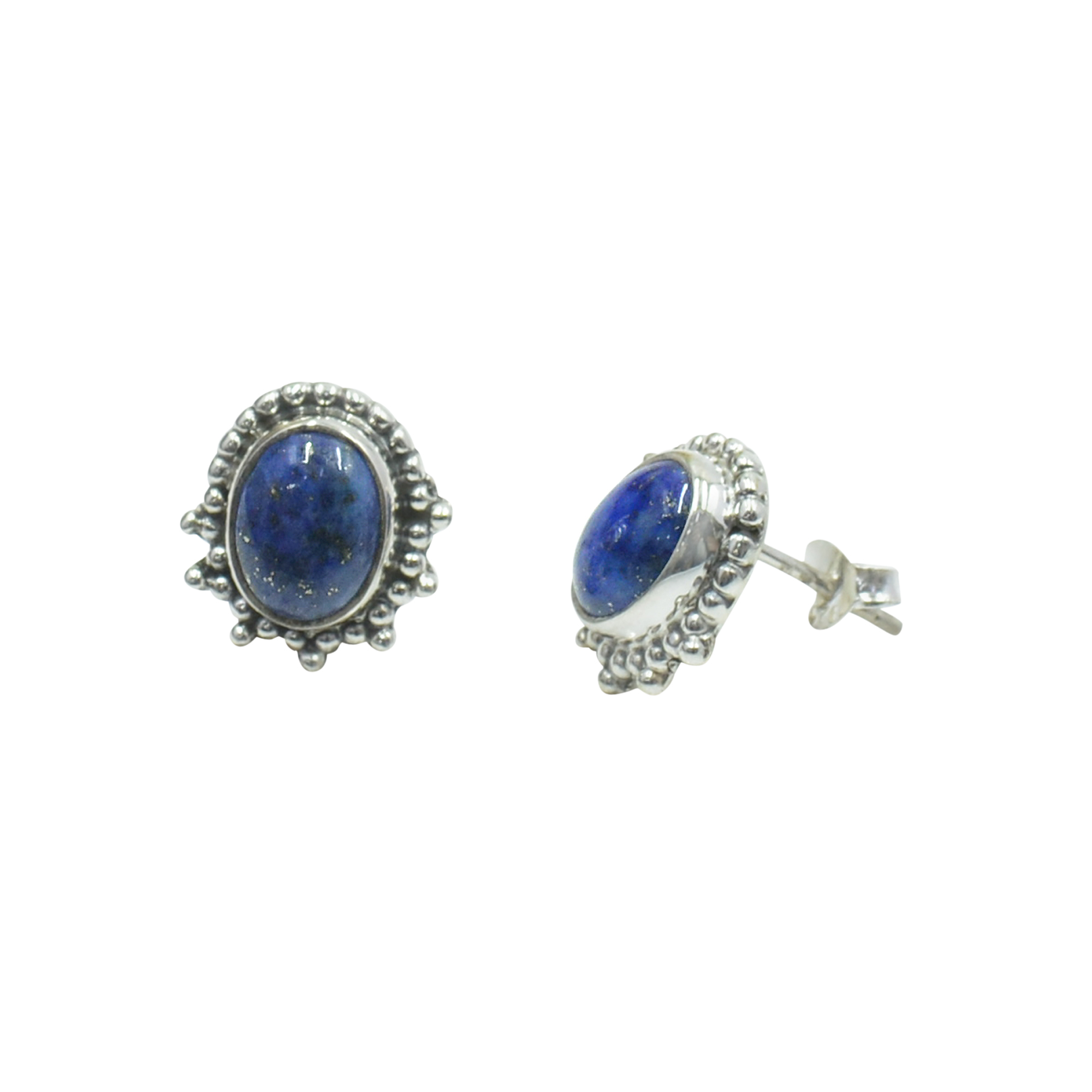 Silvesto 925 Sterling Silver Lapis Lazuli Oval Stud Earrings - 10mm, Elegant Design For Women, Ideal For Weddings And Parties