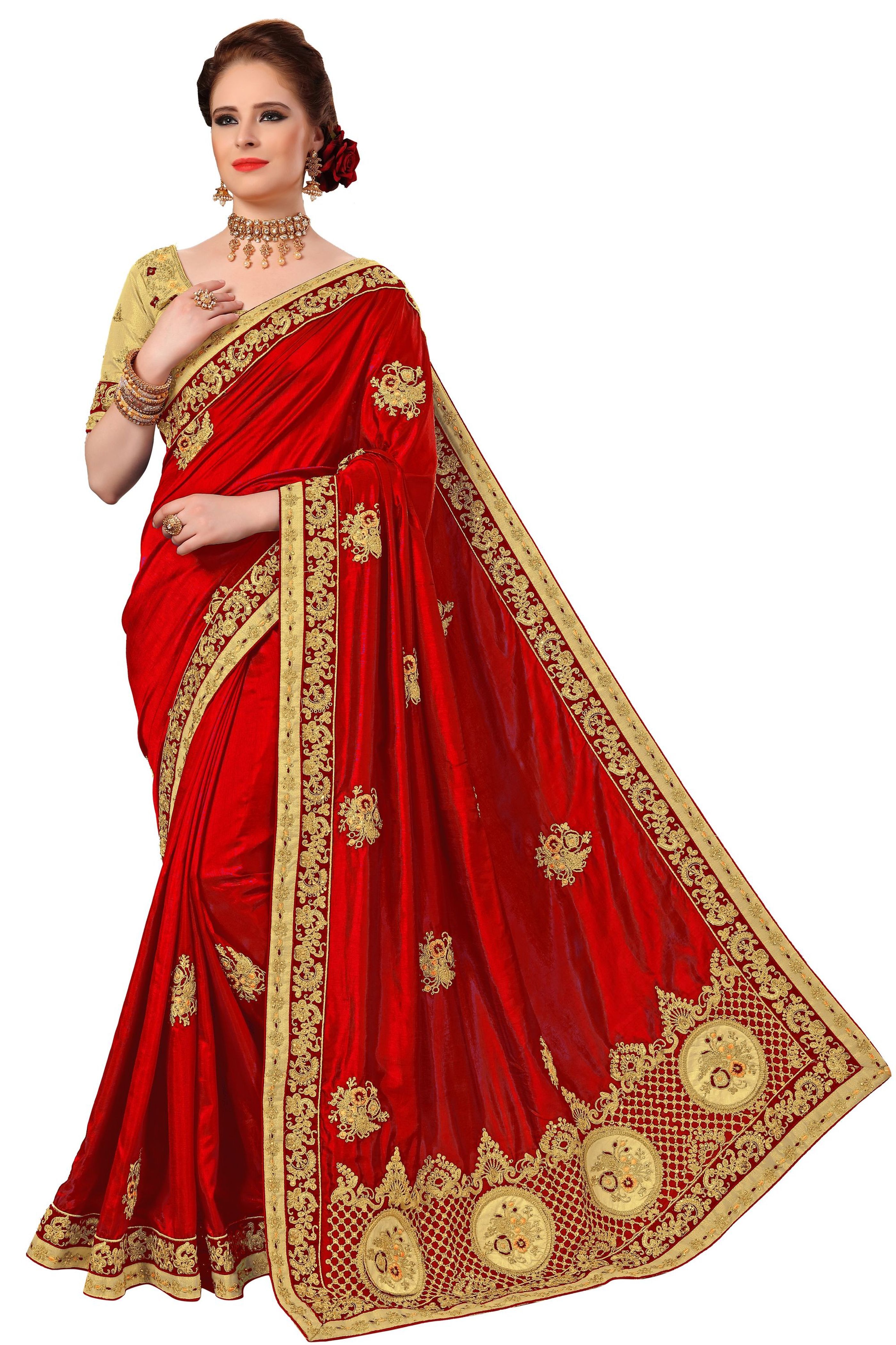 Pink Silk Embroidered Work Saree