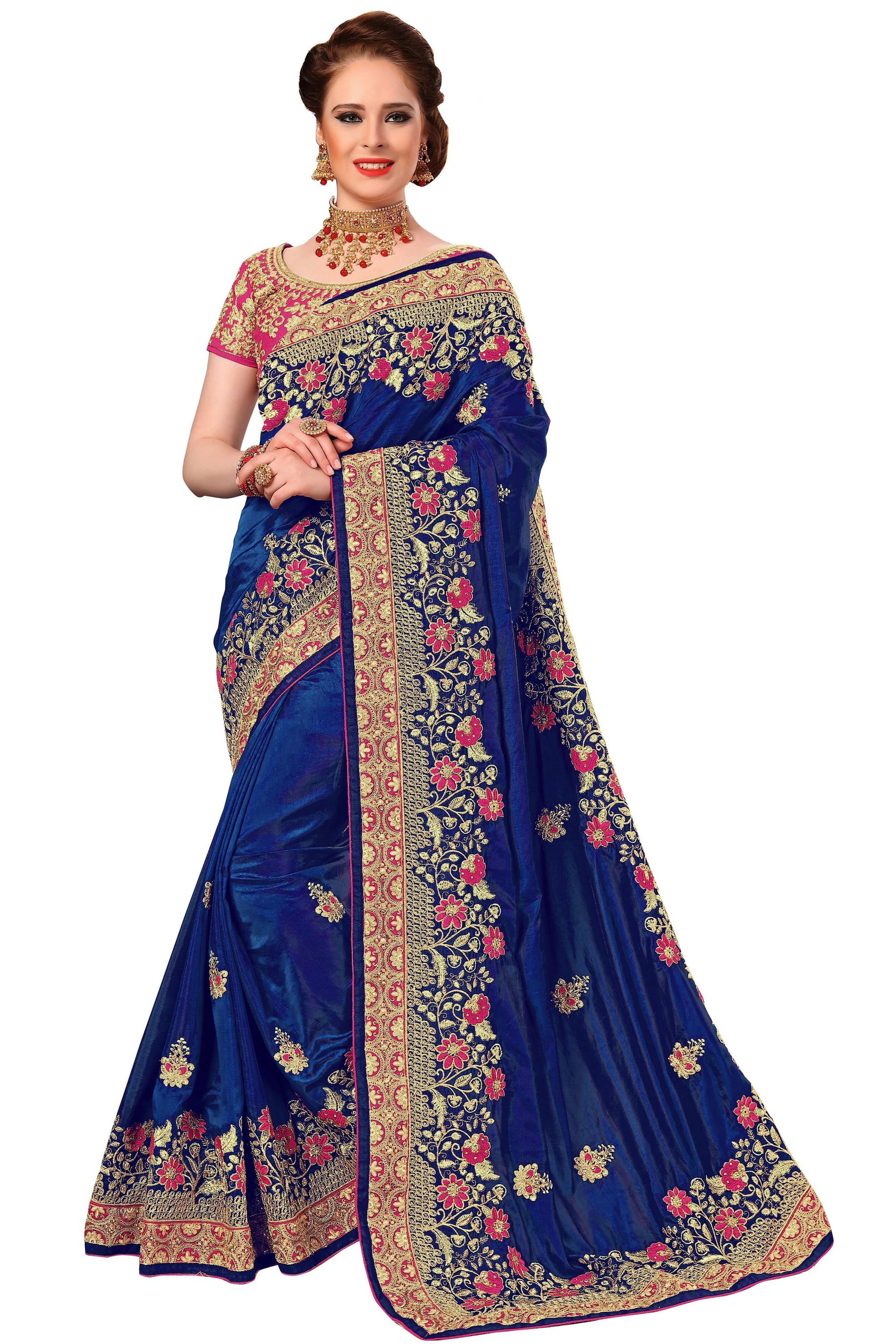 Pink Silk Embroidered Work Saree