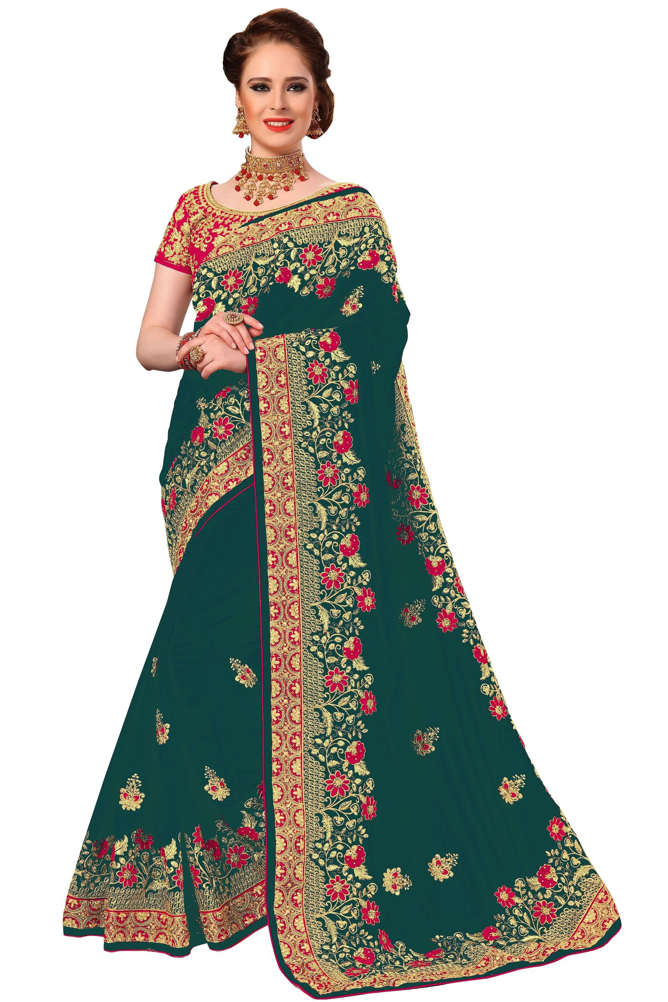 Pink Silk Embroidered Work Saree