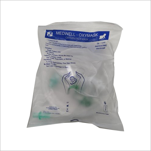 Oxygen Face Mask Pediatric - Soft Connector, Elastic Headband And Ear Loop Options, Adjustable Nose Clip, White Color Code