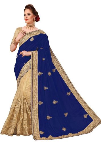 पिंक सिल्क और नेट एम्ब्रॉएडर्ड वर्क साड़ी