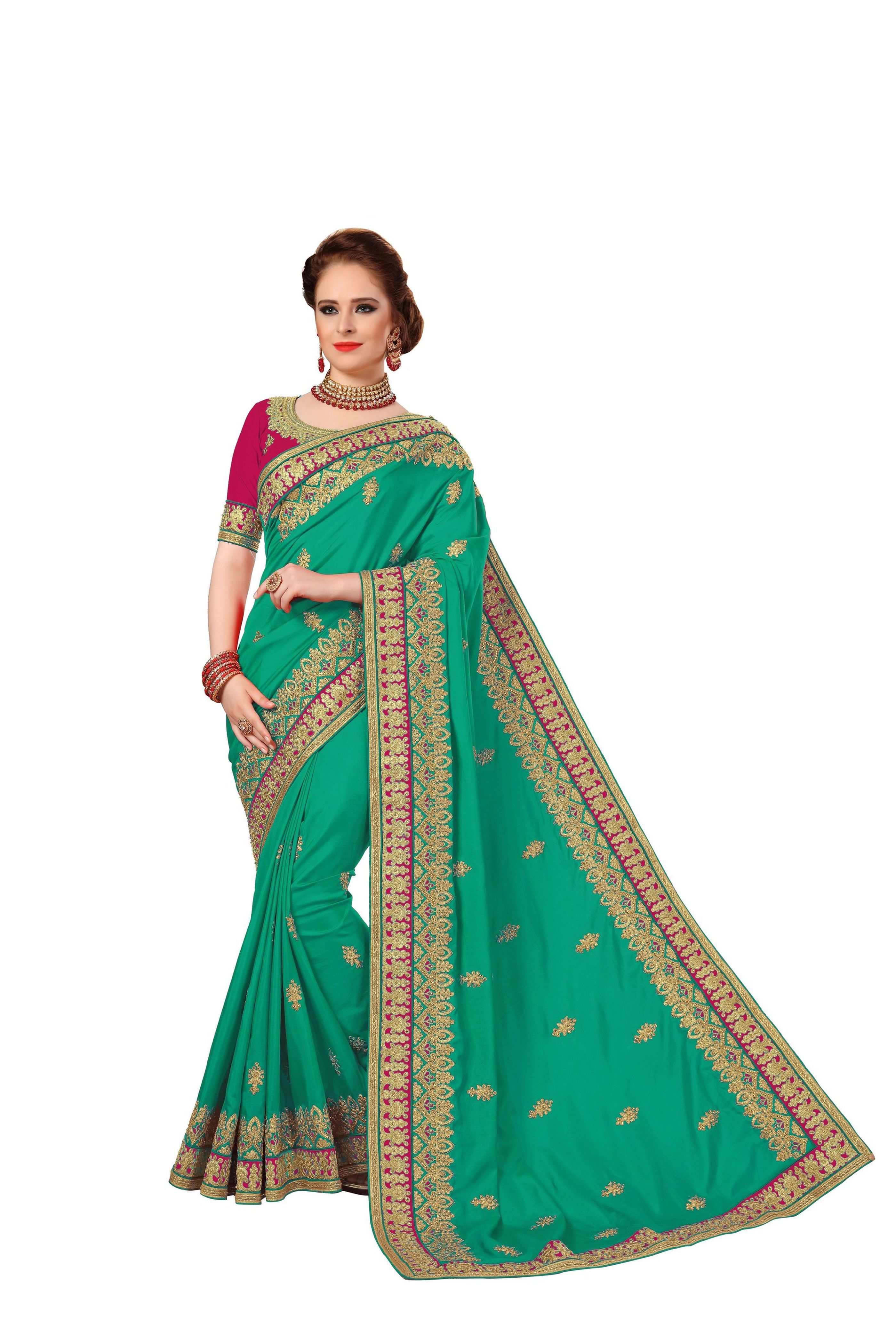 Blue Silk Embroidered Work Saree