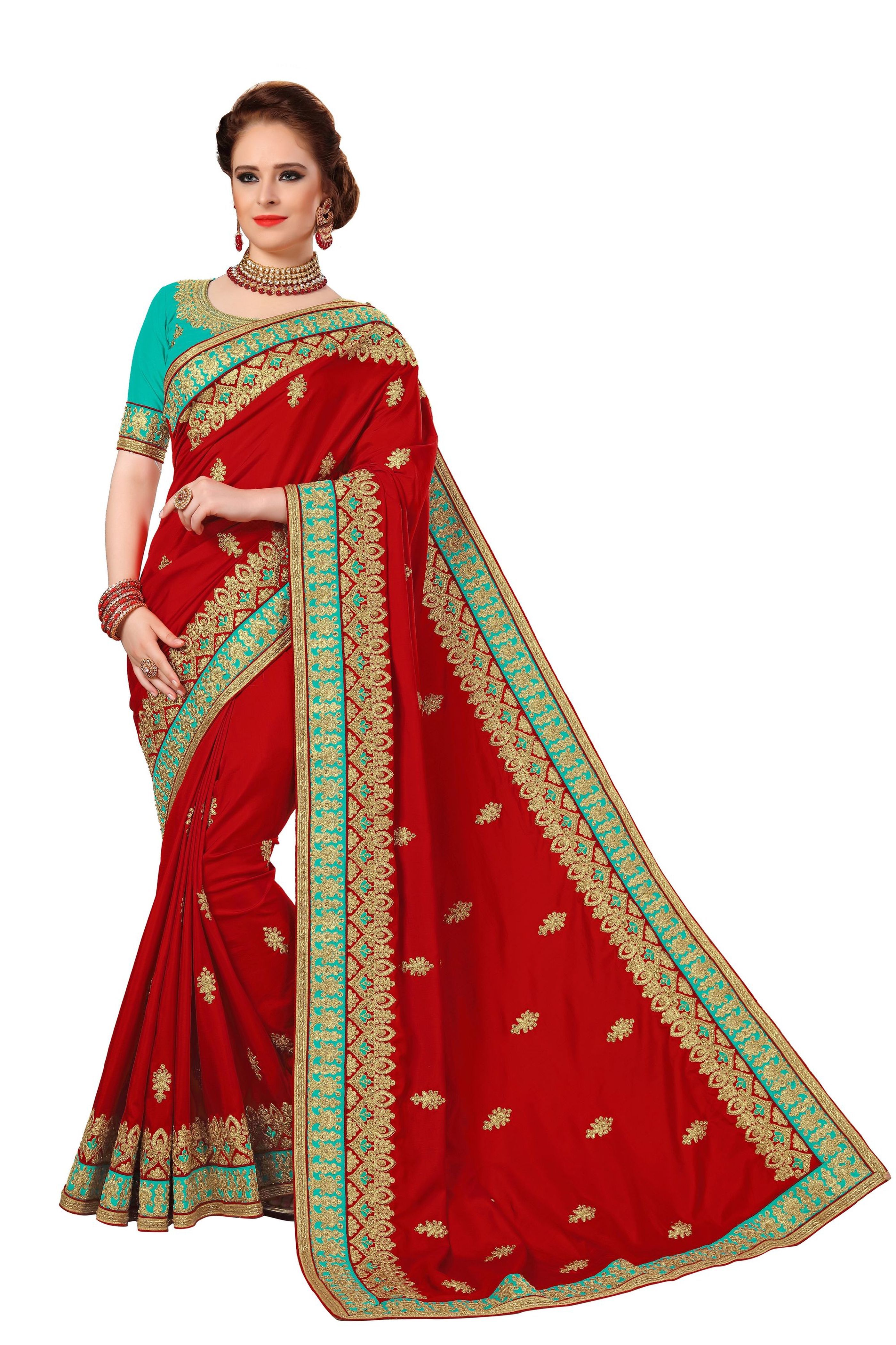 Blue Silk Embroidered Work Saree