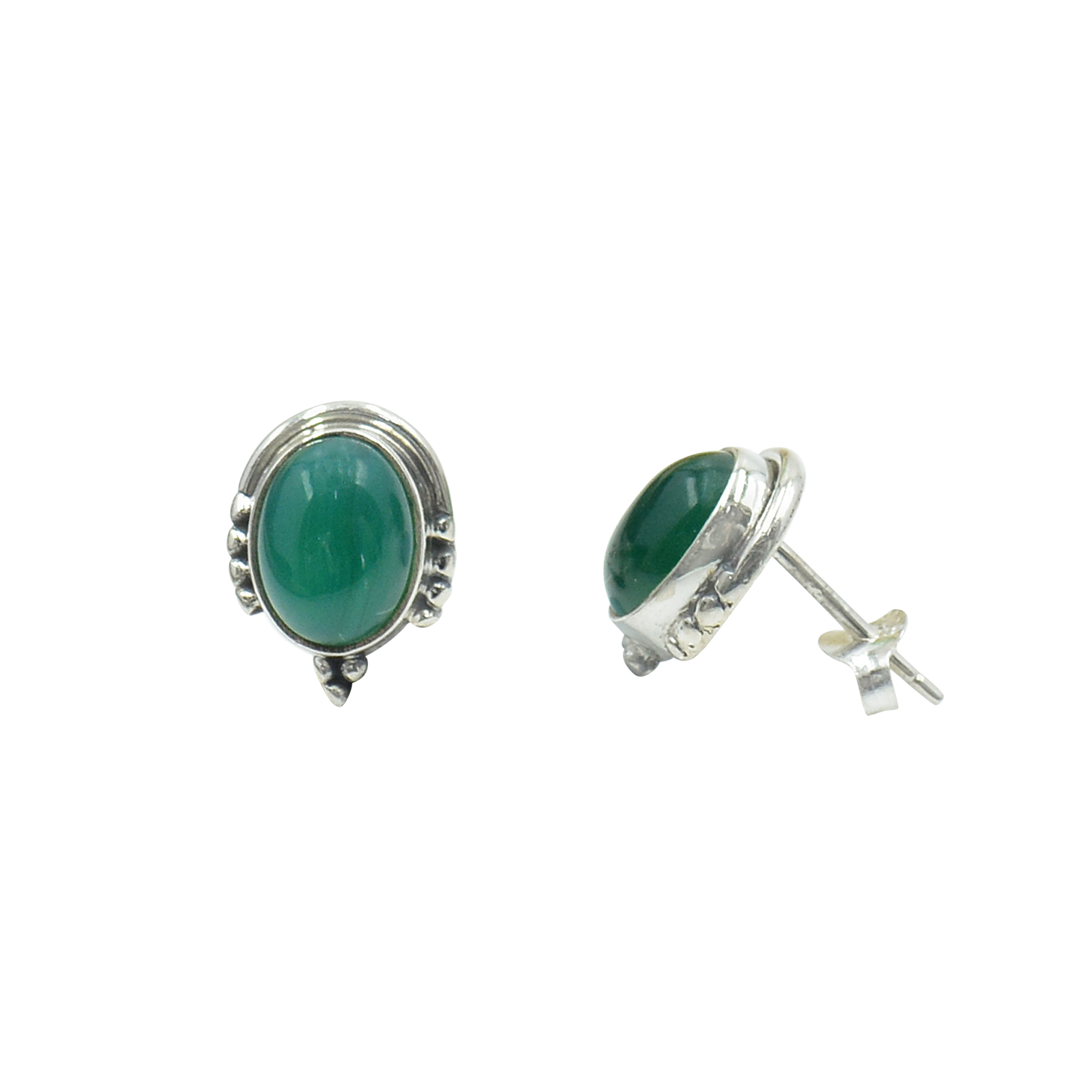 Silvesto India 925 Sterling Silver Natural Light Green Onyx Oval Shape Gemstone Stud Earring For Women Size: 1.3 Cm