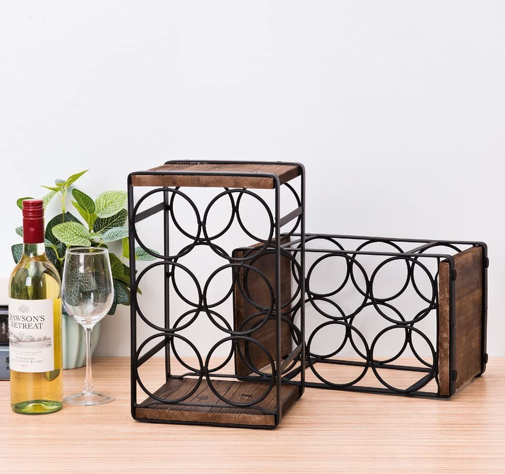 Rustic Wood Countertop Wine Rack 6 Bottles No Need Assembly