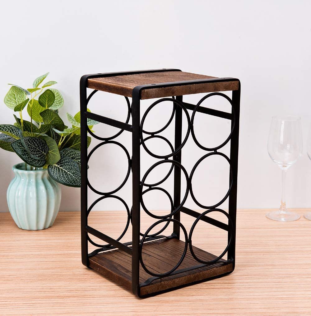 Rustic Wood Countertop Wine Rack 6 Bottles No Need Assembly