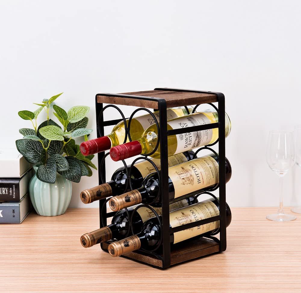 Rustic Wood Countertop Wine Rack 6 Bottles No Need Assembly