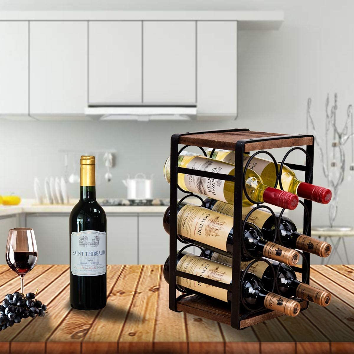 Rustic Wood Countertop Wine Rack 6 Bottles No Need Assembly