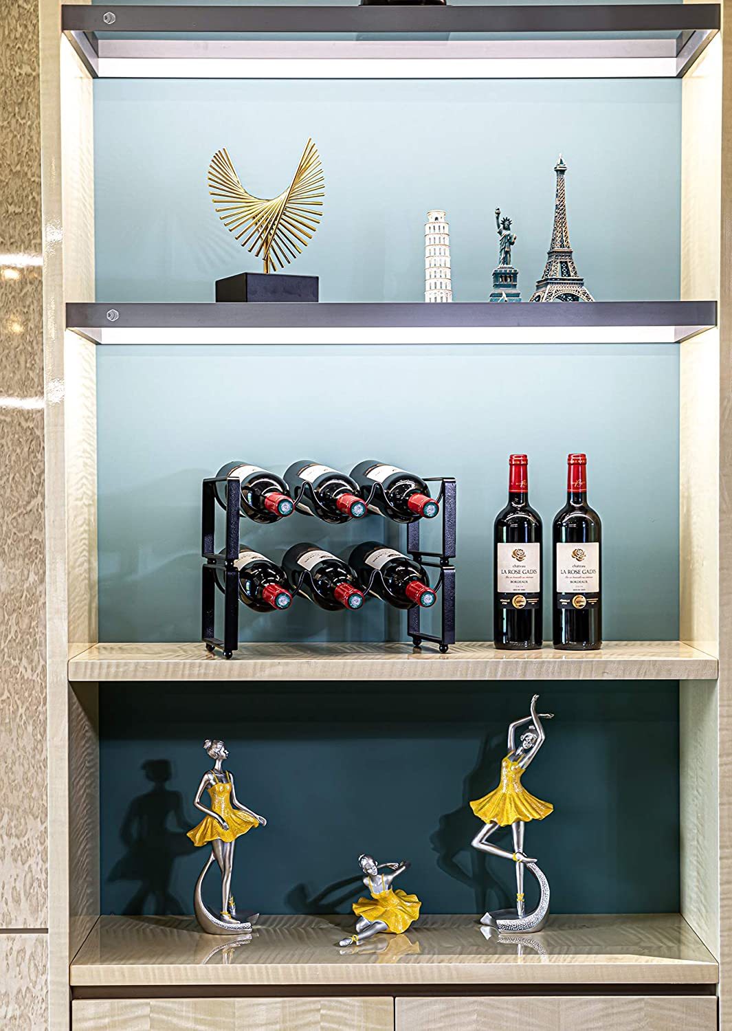 2 Tier Wine Racks Countertop Metal 6 Bottles, Free-standing Wine Rack Stackable For Home Decor Bar Wine Cellar Basement Cabinet Pantry