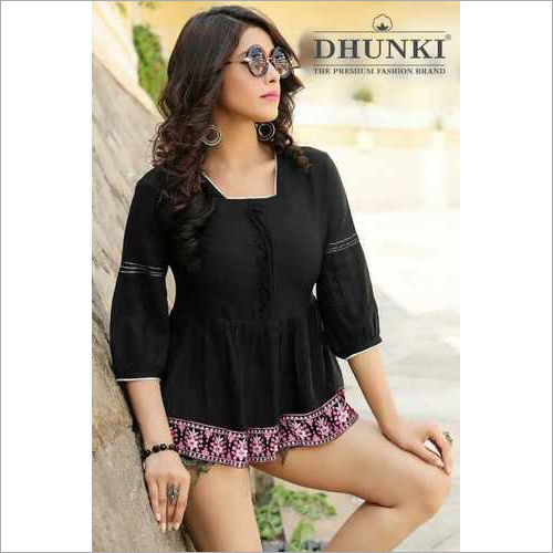 Ladies Top - Rayon Slub Fabric, 27 Inch Length, Full Stitched | Embroidered Long Sleeve, M(38) L(40) XL(42), Ethnic Indian Style