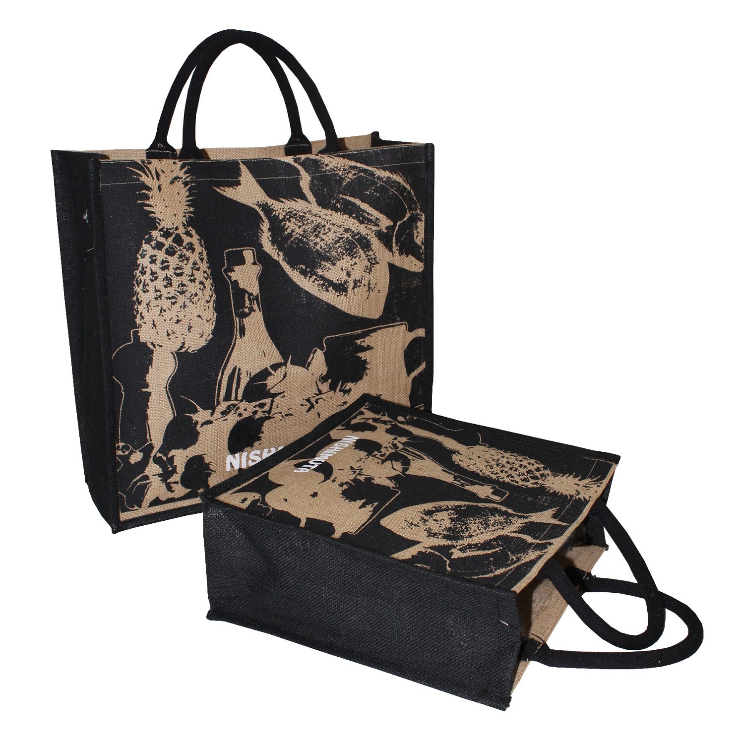 Natural / Black Jute Promotional Bags With Padded Rope Handle