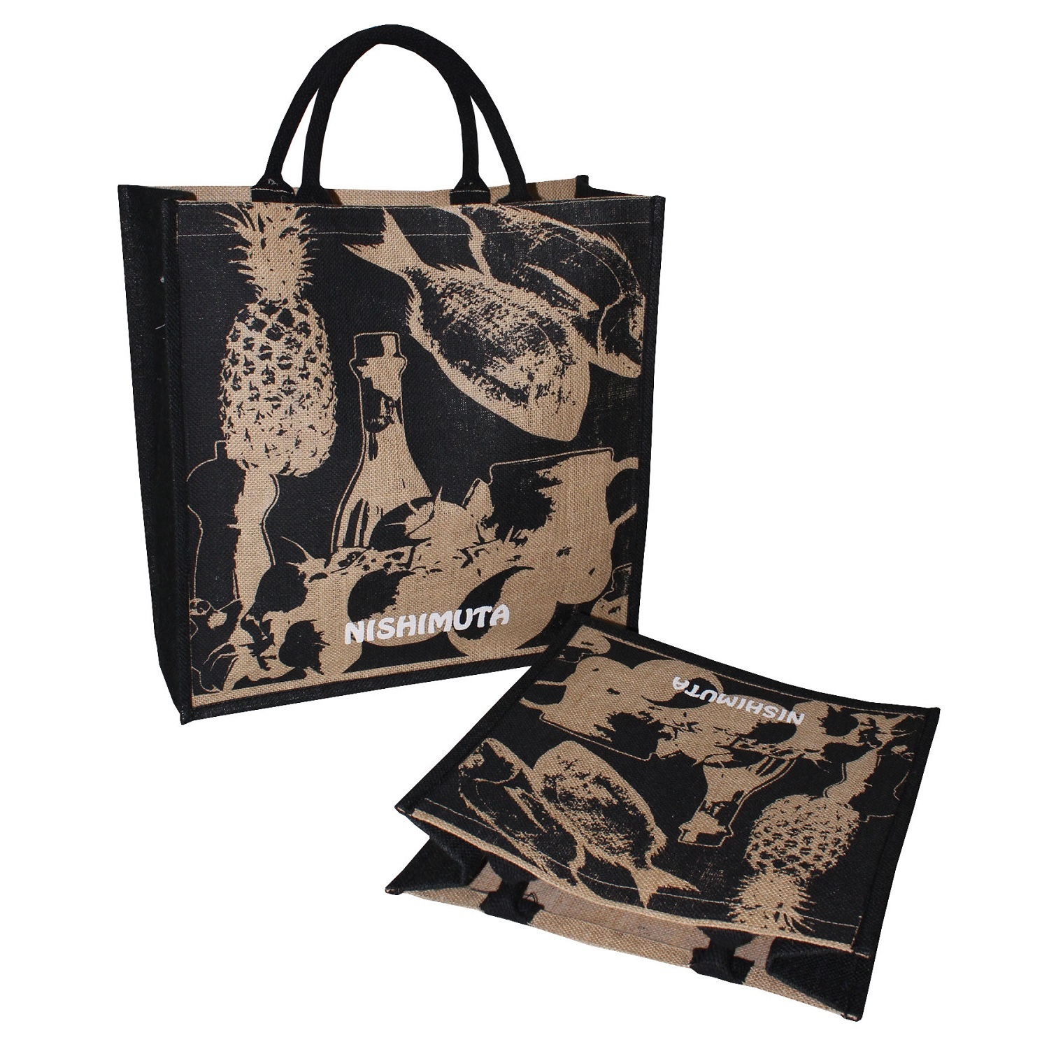 Natural / Black Jute Promotional Bags With Padded Rope Handle