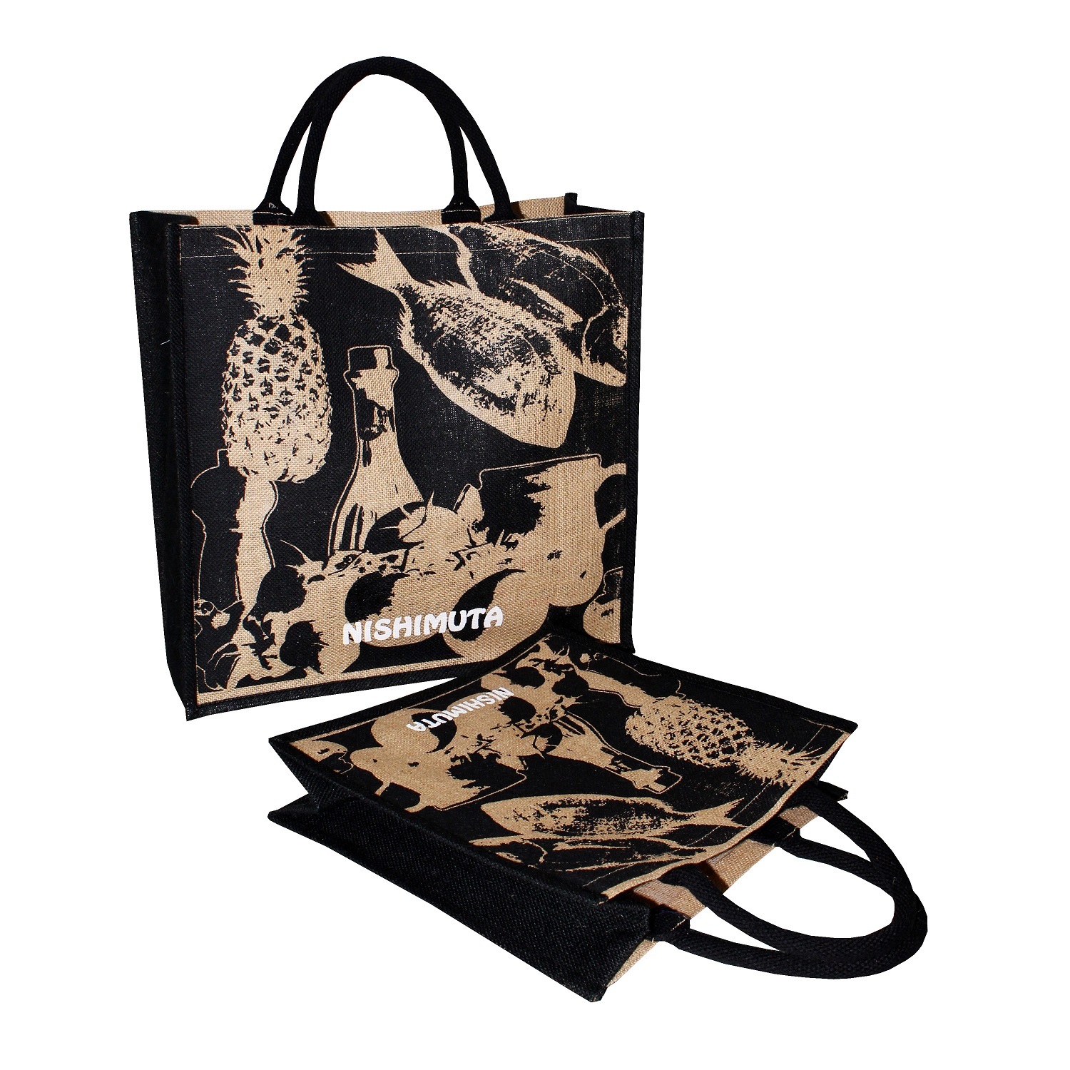 Natural / Black Jute Promotional Bags With Padded Rope Handle