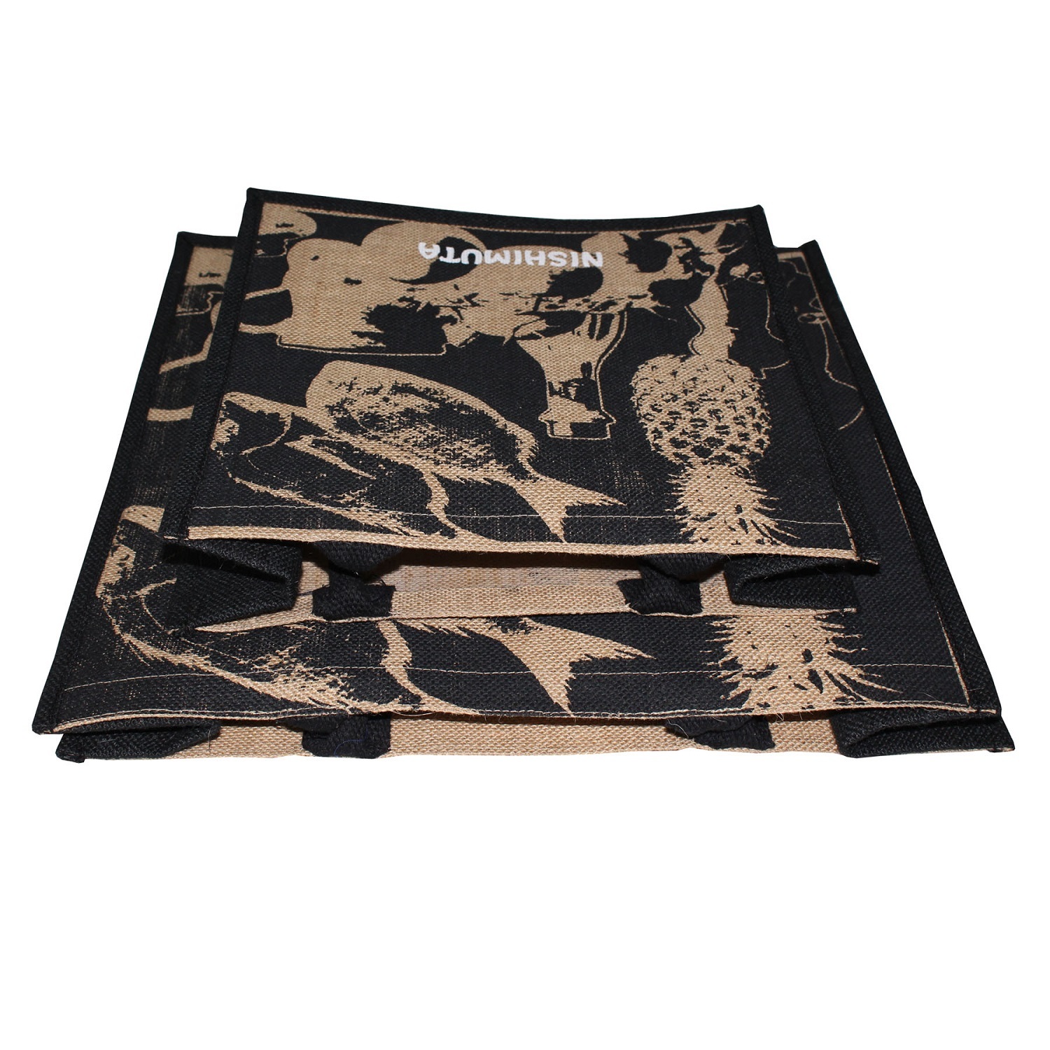 Natural / Black Jute Promotional Bags With Padded Rope Handle