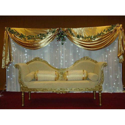 Wedding Sofa Set - Velvet Upholstered, 6ft X 3ft X 2ft | Traditional Wood Frame, Burgundy Color, Gold Finish