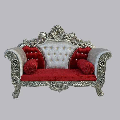 Wedding Sofa Set - Velvet Upholstered, 6ft X 3ft X 2ft | Traditional Wood Frame, Burgundy Color, Gold Finish