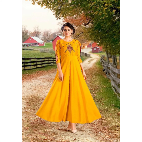 Yellow Ladies Round Fancy Kurti