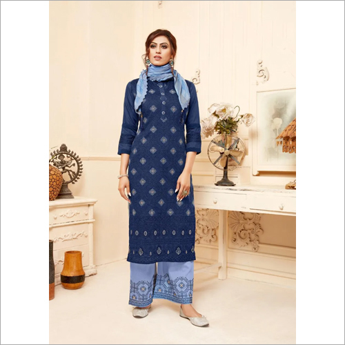 Blue Ladies Designer Kurti With Palazzo