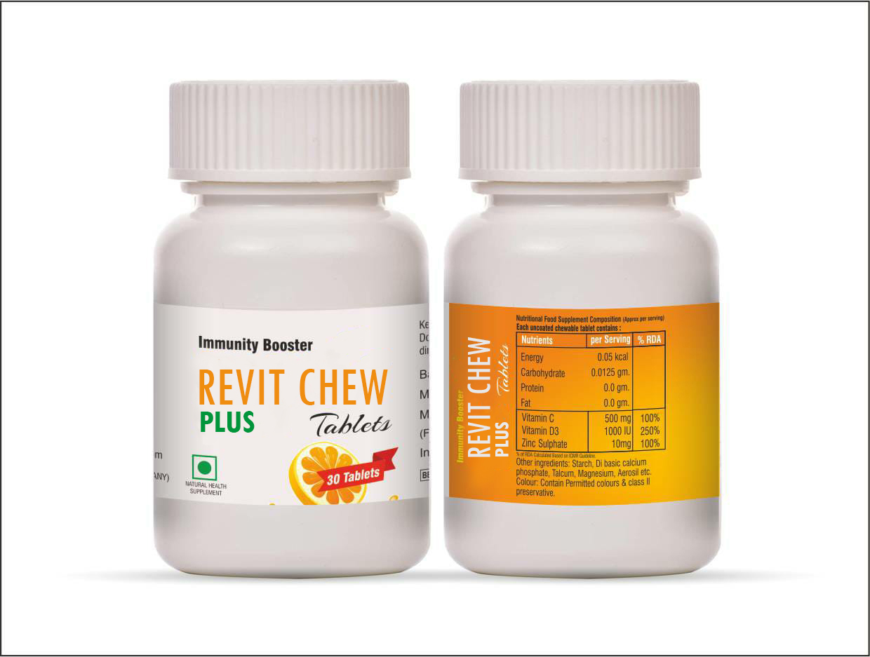Vitamin C Chewable Tablet - 500mg With Vitamin D3 & Zinc Sulphate , Boosts Immunity & Nutritional Support For Healthy Skin, Teeth, And Blood Vessels